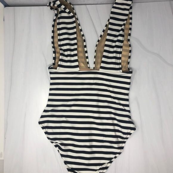 J Crew Plunge V neck One piece Swimsuit in Navy and Ivory Size 0 NWT - Picture 6 of 7